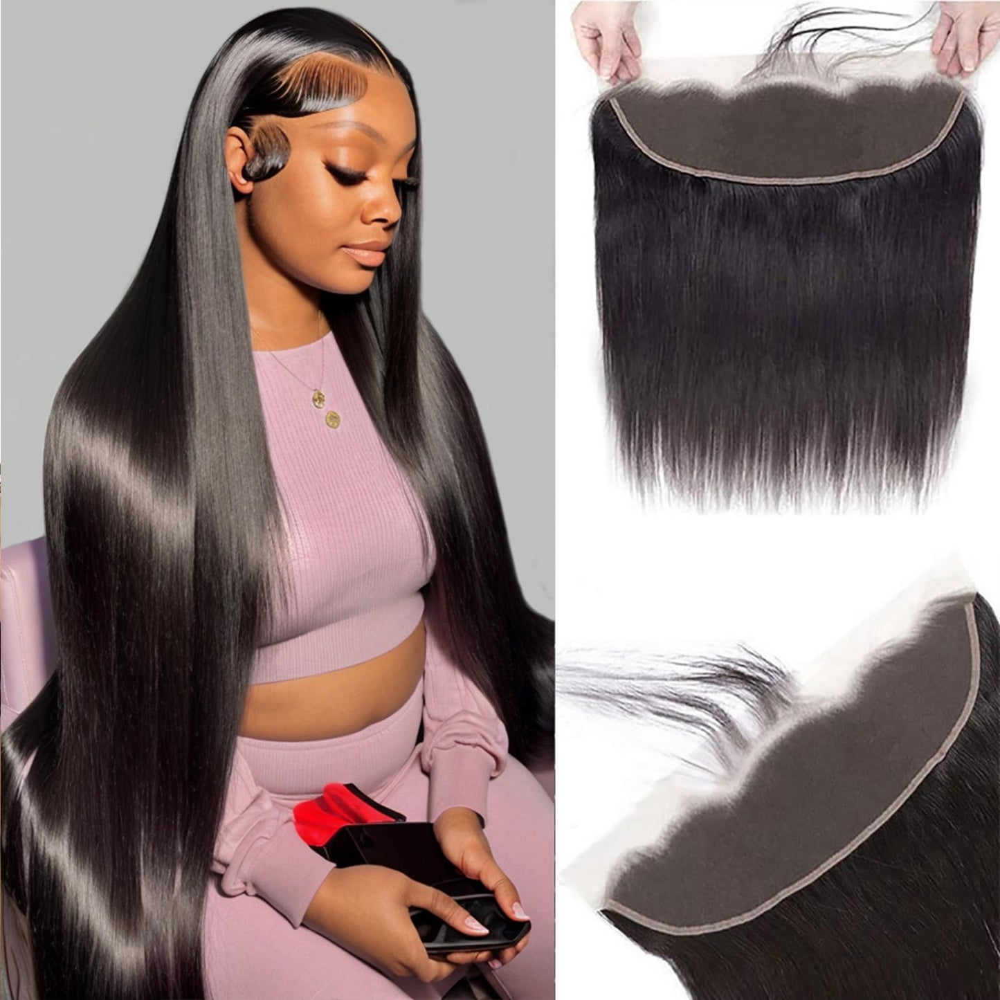 13x4 HD Lace Frontal Closure 18 Inch Straight Lace Frontal Human Hair 100% Unprocessed Brazilian Virgin Hair Ear to Ear Swiss HD Transparent Lace Closure Only Pre Plucked 1B Black