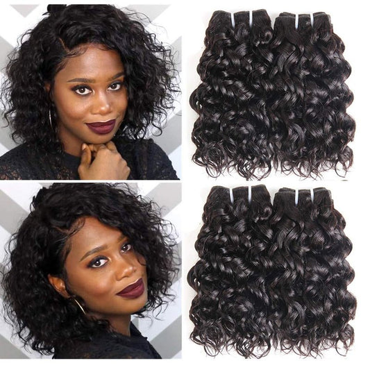 YAMI 8a Brazilian Water Wave Bundles, Short Wet and Wavy Human Hair Bundles for Black Women, Brazilian Curly Weave 4 Pcs 100% Unprocessed Ocean Wave Hair Extensions (8 8 8 8, 200g)