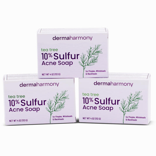 Dermaharmony 10% Sulfur with Tea Tree Oil Acne Bar Soap 4 oz (3 Bars)