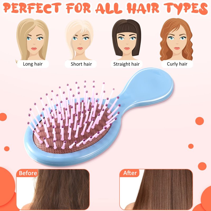 Zopeal 28 Pcs Kids Graduation Gifts Wet Hair Mini Brush Hygiene Supplies Bulk Girl End of School Small Pocket Travel Summer Camp Hairbrush Detangler Soft Bristle Bridesmaid Party Favor(28 Colors)