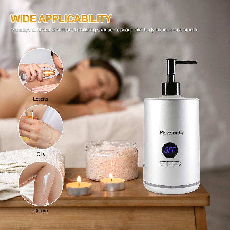 Oil Warmer for Scented Oil，Massage Oil Warmer for Massage, Lotion Oil Warmer, Body Oils Heater for Spa, Salon and Barber Shops, with Two Oil Bottle Dispenser, Constant Temperature, Black