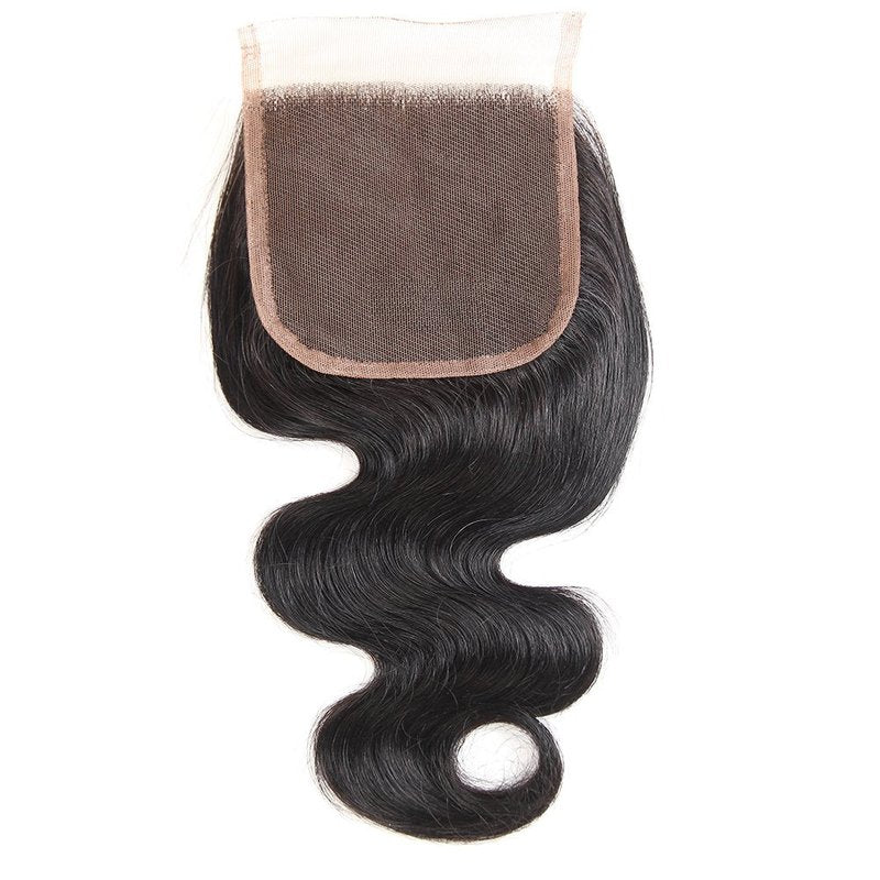 Virgin Human Hair Lace Closure - Swiss Skinlike Transparent HD Lace | Pre-Plucked Natural Hairline, Natural Black, 4x4 Size