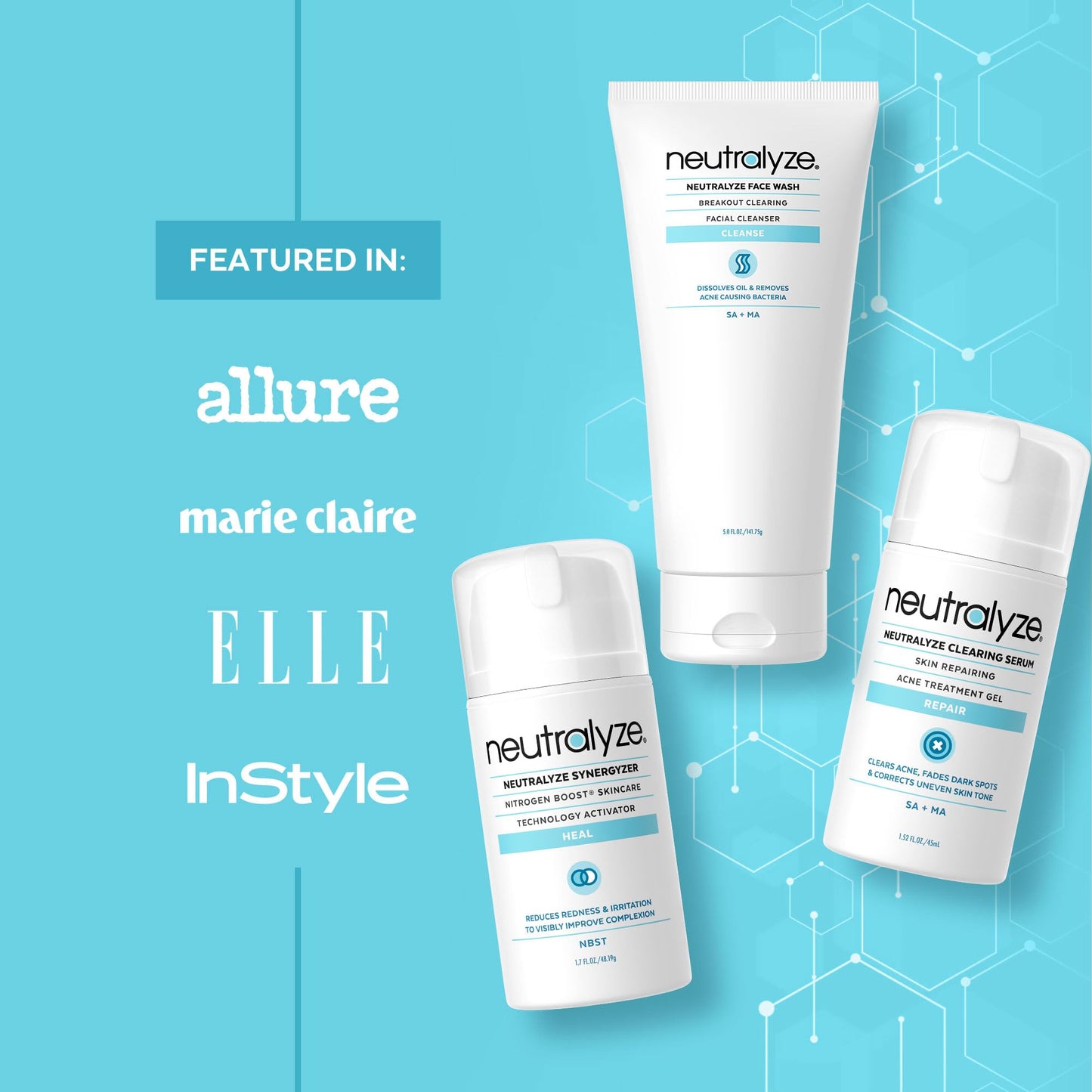 Neutralyze Moderate to Severe Acne Treatment Kit 2.0 - Maximum Strength 3 Step Acne Kit with 2% Salicylic Acid, 2% Mandelic Acid & Nitric Oxide - Includes Face Wash, Clearing Serum & Synergyzer