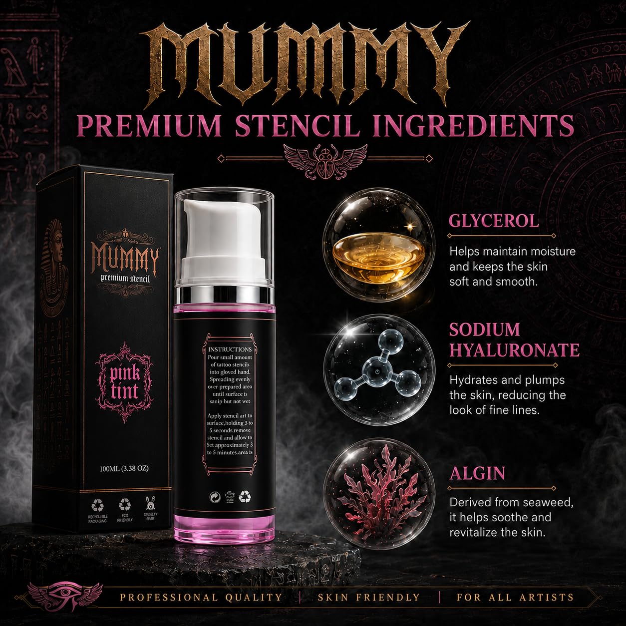 Mummy Tattoo Stencil Transfer Gel, Fast Clear Long Lasting, Pink 3.38oz