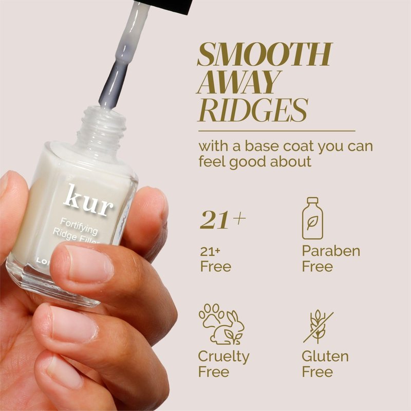 LONDONTOWN Kur Nail Ridge Filler - Smoother - Strengthener - Filler for Damaged Uneven Nails - Fortifying, Self Leveling Base, Vegan, Cruelty Free, Paraben Free, Clear, 0.4 fl oz