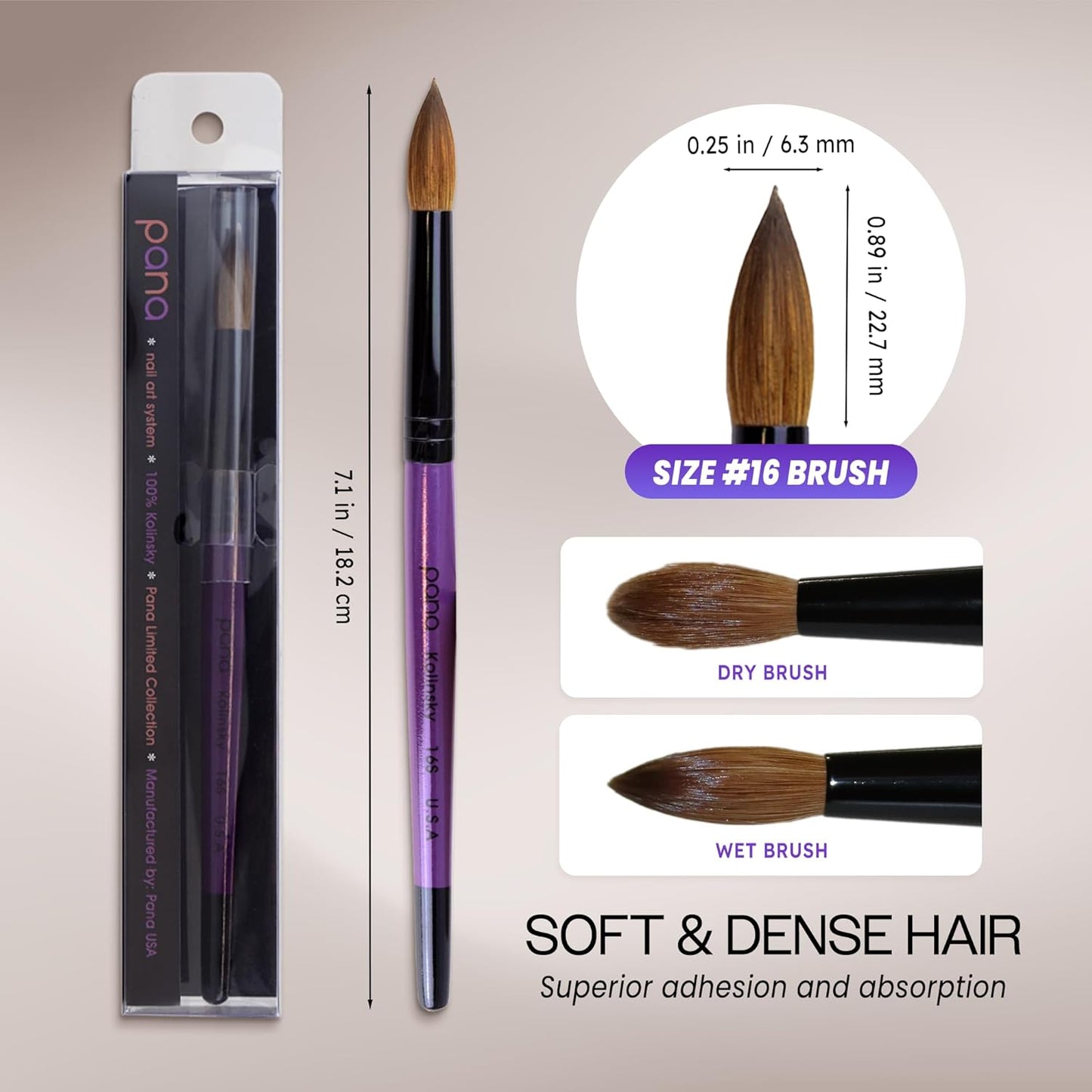 Kolinsky Acrylic Nail Brush - Professional Purple Wood Handle | Size 16, 100% Pure Hair