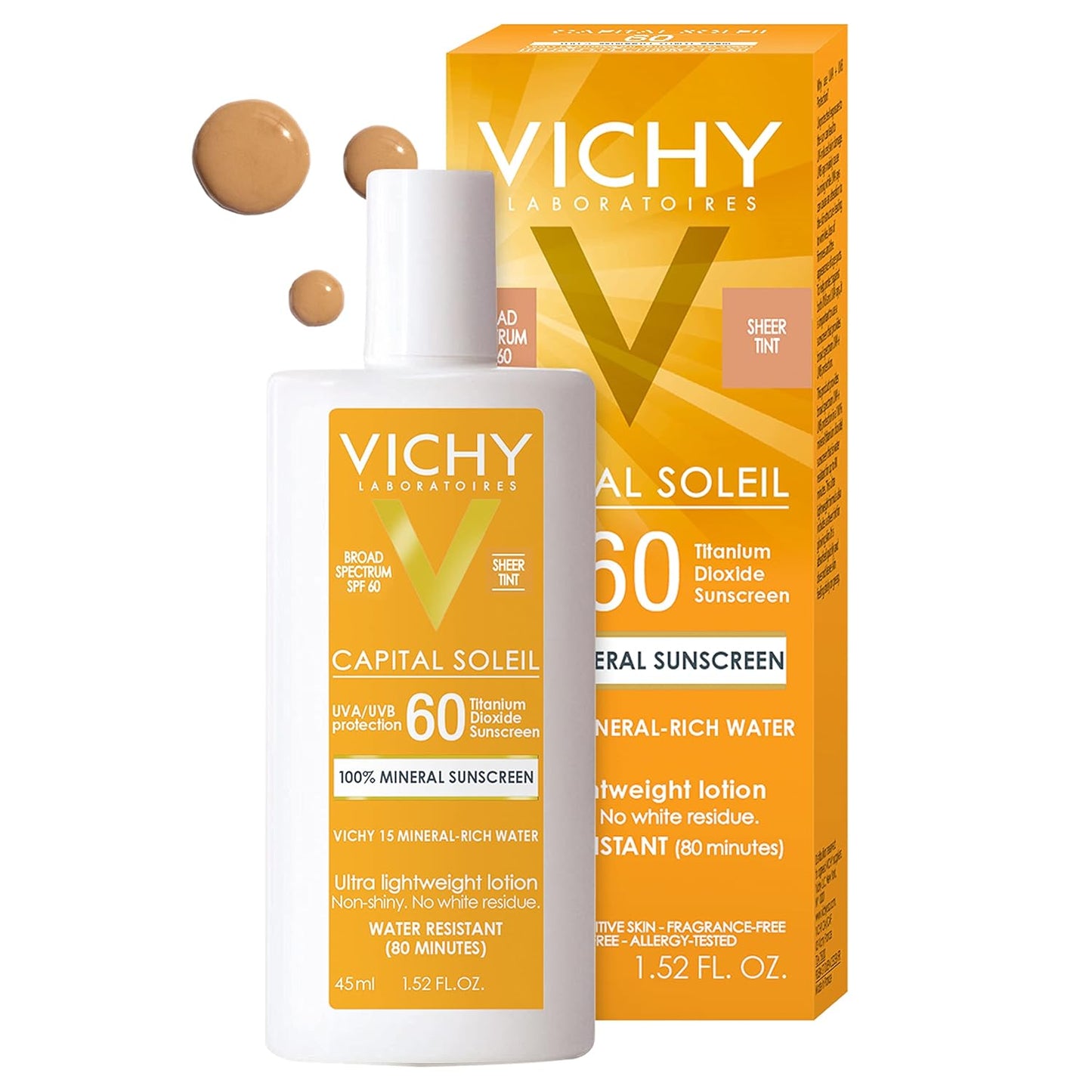 Vichy Capital Soleil Tinted Mineral Sunscreen SPF 60 - Lightweight, Water-Resistant Face Protection | Travel Size