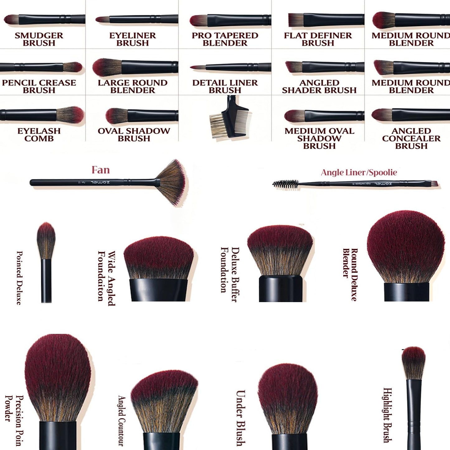 ZAMEL 26Pcs Black labeled Makeup Brushes Set Professional,Full Face ULTRA SOFT Hair Makeup Brush Set Contains large powder Foundation Ultimate Blending Make up Brush set Blush Concealers Eyeshadow
