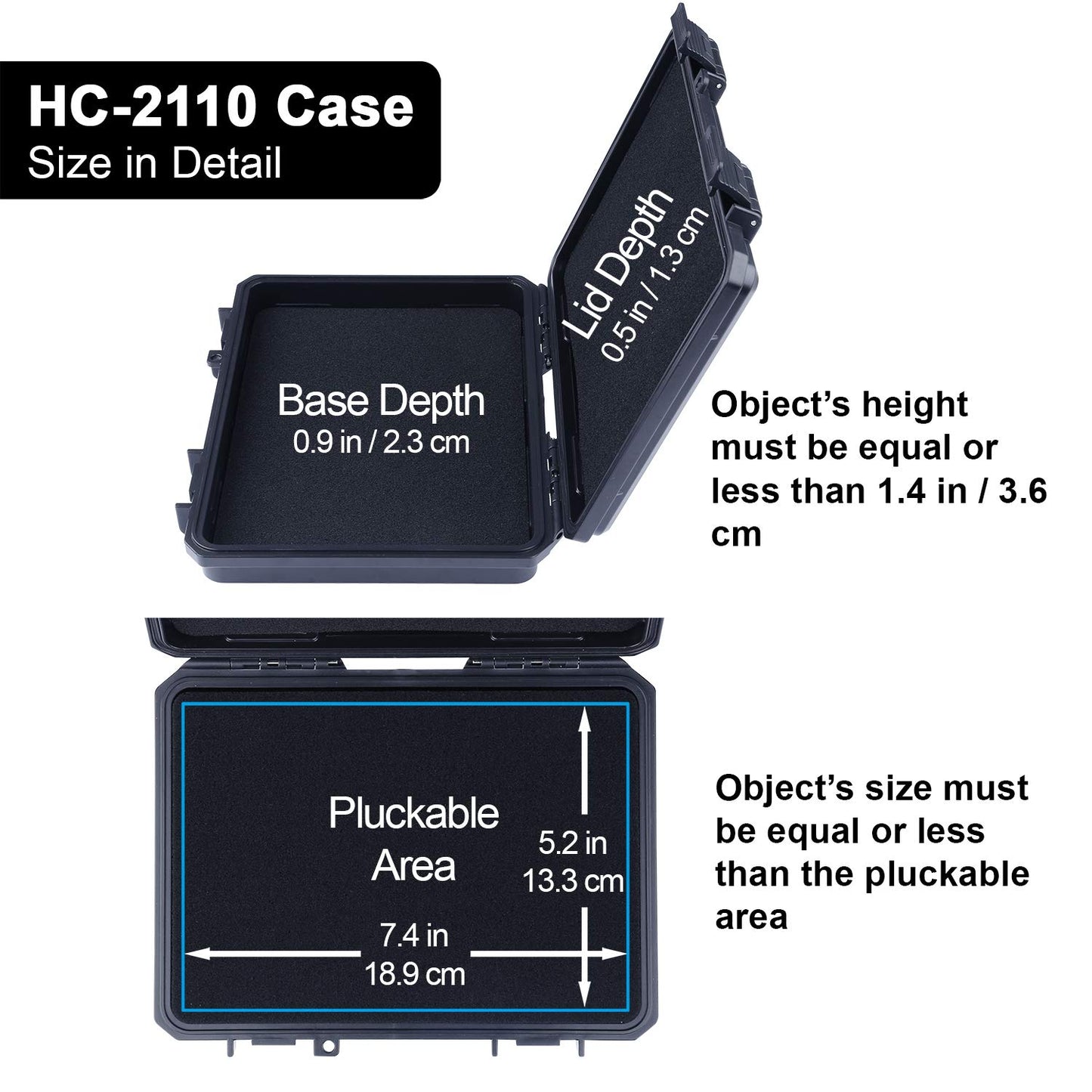 Lykus HC-2110 Mini Hard Case Dry Box with Foam Insert, Interior Size 8.27x5.91x1.46 inch, IP66 Splash-Proof