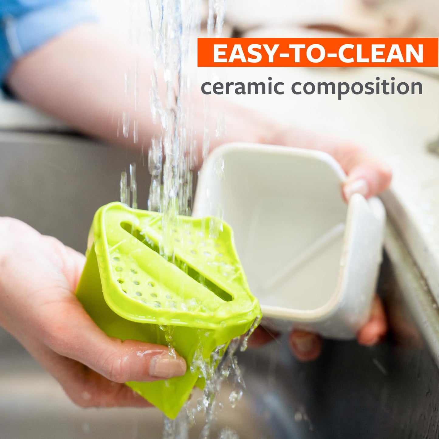 Full Circle Sinkside Ceramic Cleaning Station - Kitchen Sink Caddy & Sponge Holder, Countertop Organizer for Dish Brushes & Scrubbers - Dishwasher Safe, Rustproof, Compact Design, White