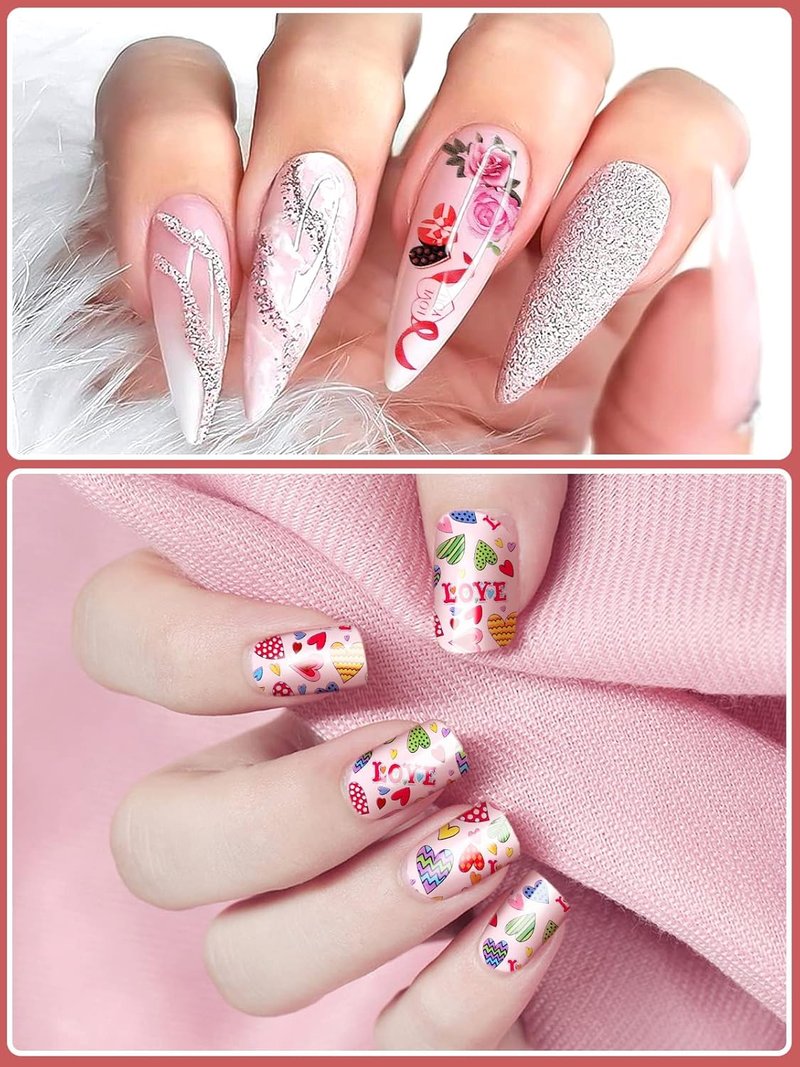 Colorful Nail Foil Decals - 30 Rolls of Valentine's Day Transfer Stickers | Heart, Flower & Lips Designs for DIY Nail Art