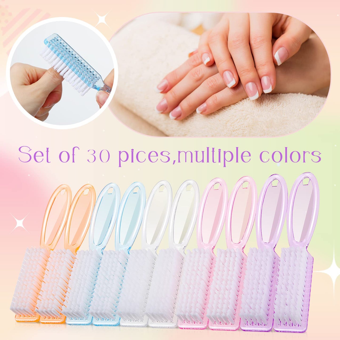 Patelai 100 Pieces Handle Grip Nail Brush Bulk for Cleaning Fingernails Toes Scrub Manicure Pedicure (Colorful)