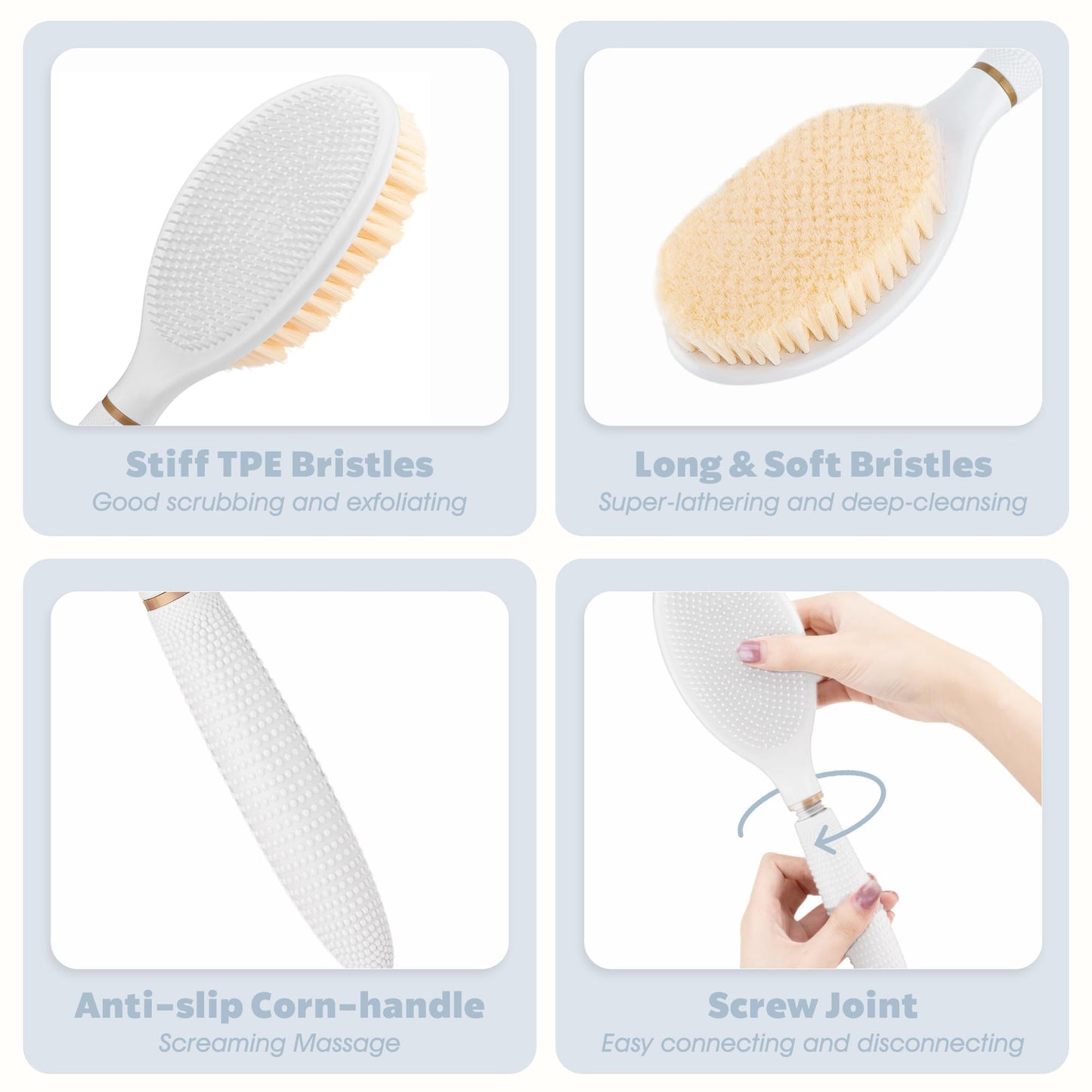 GEENOA New Foot Brush & Back Scrubber Set 2PCS, 10.2''- 27.5'' Adjustable Foot Scrubber for Shower, 18.9'' Shower Back Scrubber with 3-Length Usage, Great Aid for People with Limited Mobility(White)