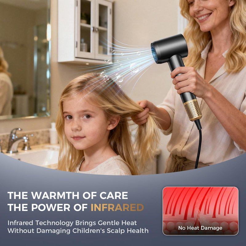 Infrared Hair Dryer, 160000 RPM Low Noise Blow Dryer for Women & Men, Professional Negative Ions Frizz Control & No Heat Damage, Brushless Motor Fast Drying for Home Travel Salon