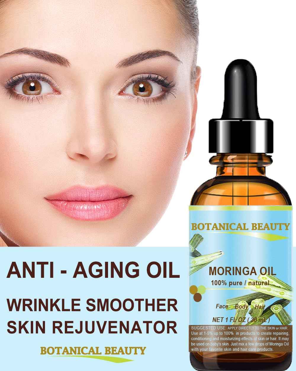 Botanical Beauty‎ Moringa Oil 100% Pure Natural Undiluted Cold Pressed Carrier Oil. 1 Fl.oz.- 30 ml. for Face Skin, Hair, Lips, Nails. Rich in Vitamin C, Vitamin E