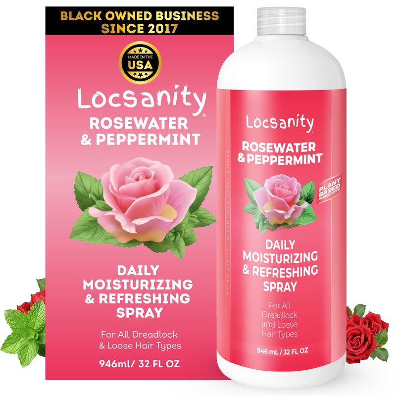 Loc Spray - Locsanity Daily Moisturizing Rosewater & Peppermint Spray for Locs, Dreadlocks - Lightweight Frizz Control Hair & Scalp Moisturizer - Natural Loc Care (32 fl oz)