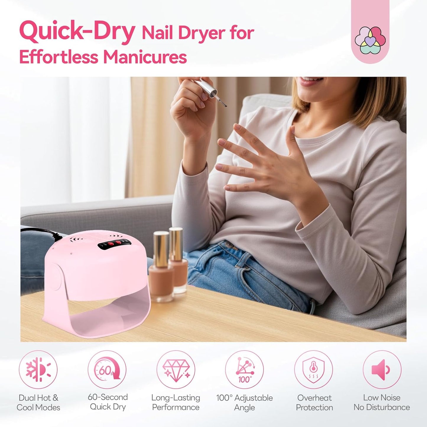 SAVILAND 600W Nail Dryer - Fast Drying Pink Nail Polish Machine with Adjustable Angle & Dual Heating Modes | Ideal for Gel & Regular Polish