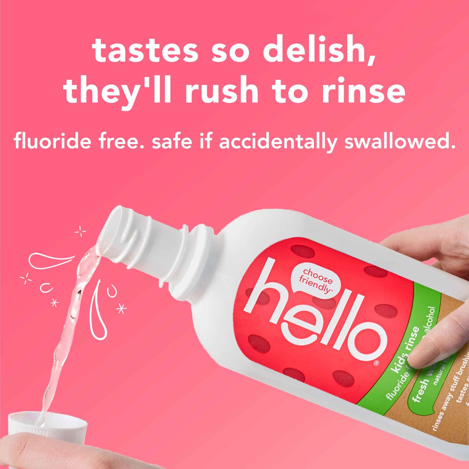Hello Natural Watermelon Flavor Kids Fluoride Free Rinse, Alcohol Free, Vegan, SLS Free, Mouthwash for Kids Age 6 and Up, 16 Fl Oz (Pack of 3)
