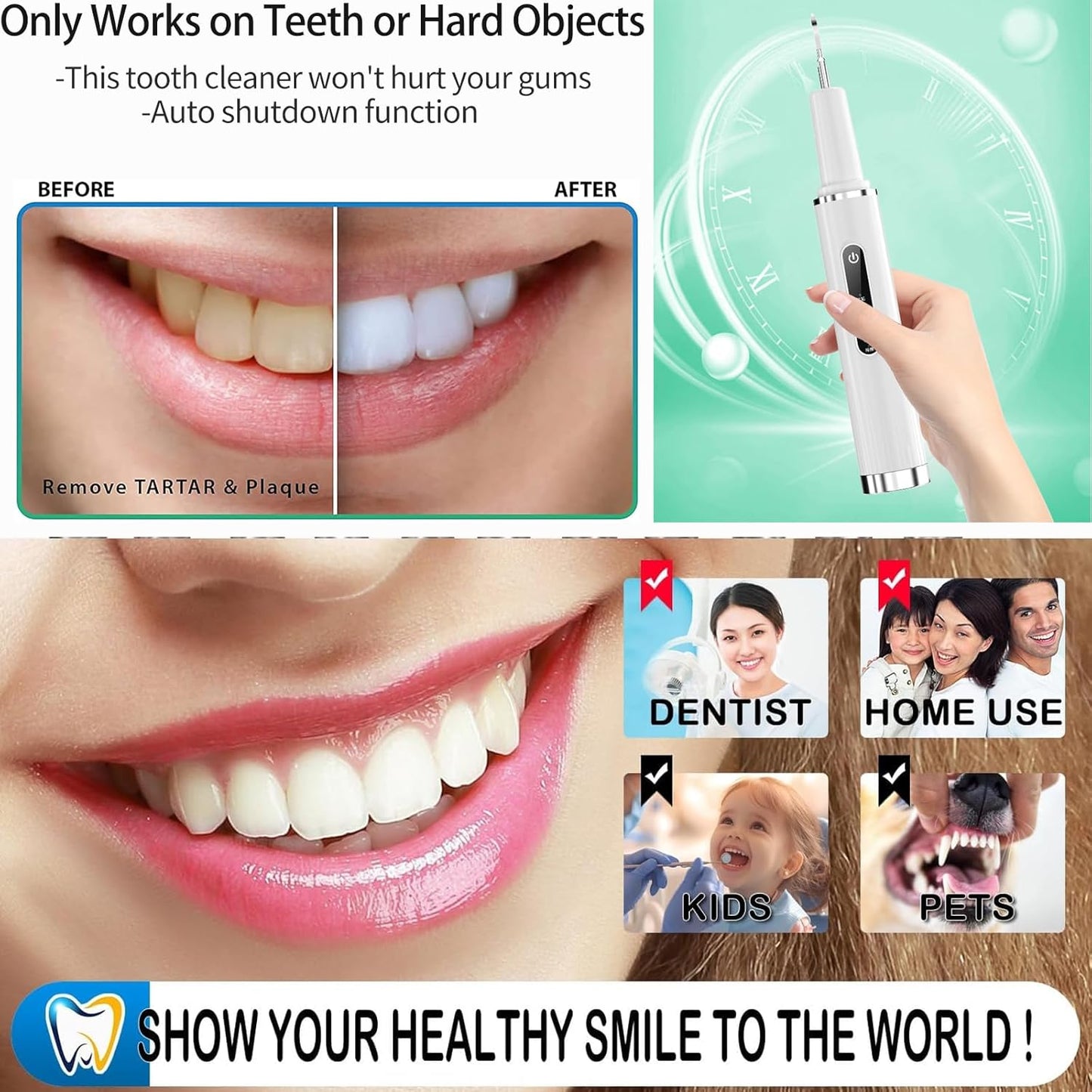 Professional Plaque Remover - Intelligent Teeth Cleaning Tool with 5 Modes & 4 Replaceable Heads | Dental Care Kit