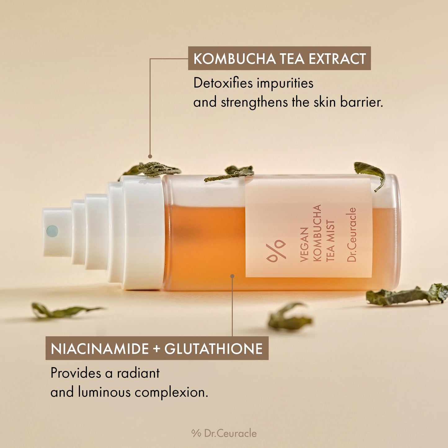 Dr.Ceuracle Vegan Kombucha Tea Mist - Hydrating Face Mist, Portable Milky Spray Serum, Korean Skincare for Stocking Stuffers (80 ml / 2.70 fl. oz.)