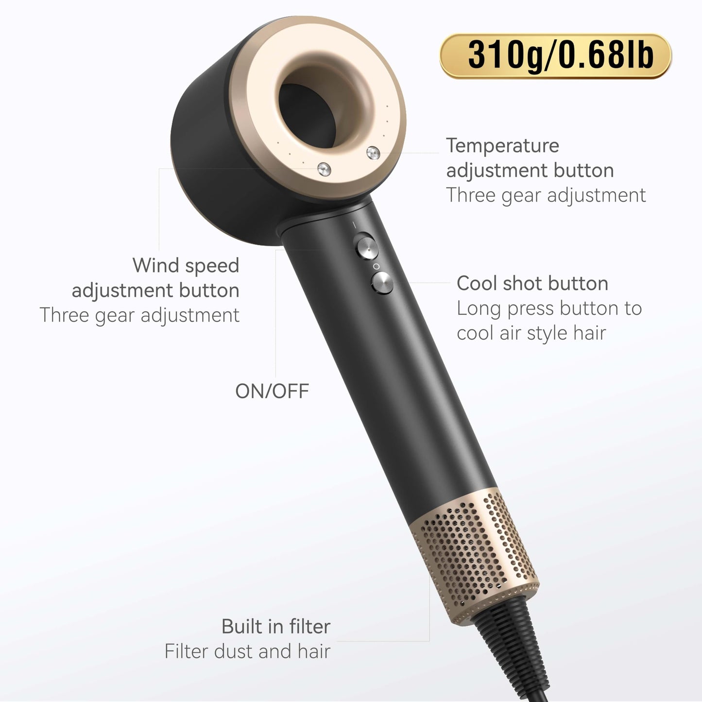 Diffuser Hair Dryer, Secador de pelo Profesiona, Lescolton Ionic Blow Dryer with High Speed 110, 000 RPM Brushless Motor for Fast Drying, Intelligent Thermo-Control Hair Dryer with 4 Attachments (097)
