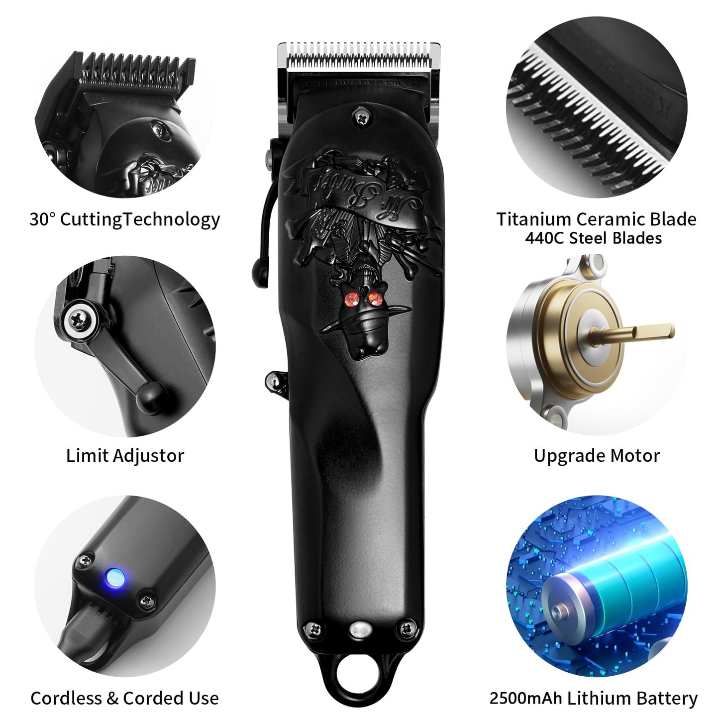 Anrom Hair Clippers for Men Professional, Cordless & Corded Barber Clippers for Hair Cutting, Rechargeable Mens Hair Clippers, Home Haircut &Grooming Set (Black)