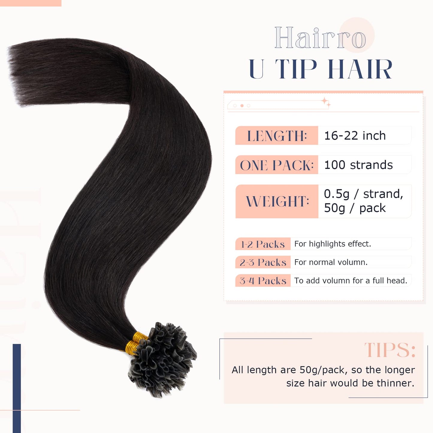 Hairro Pre Bonded Fushion Hair Extensions Nail Tip Human Hair Keratin U Tip Hairpieces Utip Remy Glue Stick Flat Tipped Hairpiece For Women 100 Strands 50g 16" #12P613 Golden Brown Mix Bleach Blonde