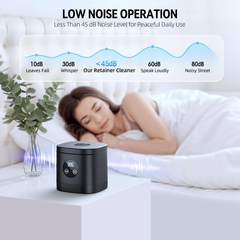 COBEEK Ultrasonic Retainer Cleaner Machine, 52kHz Ultrasonic Denture Cleaner for Night Guards, Braces, Toothbrush Heads, Jewelry and More, Ultrasonic Cleaner for Retainers, Black-Silver