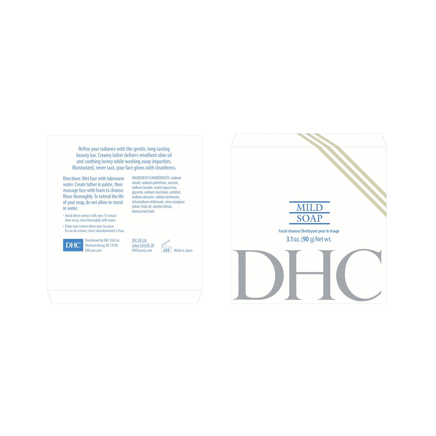 DHC Mild Soap Trio, Facial Cleansing Bar, Hydrating Creamy Foam Lather, Moisturizing, Non-drying, Ideal for all skin types, 3.1 oz, 3 Pack.