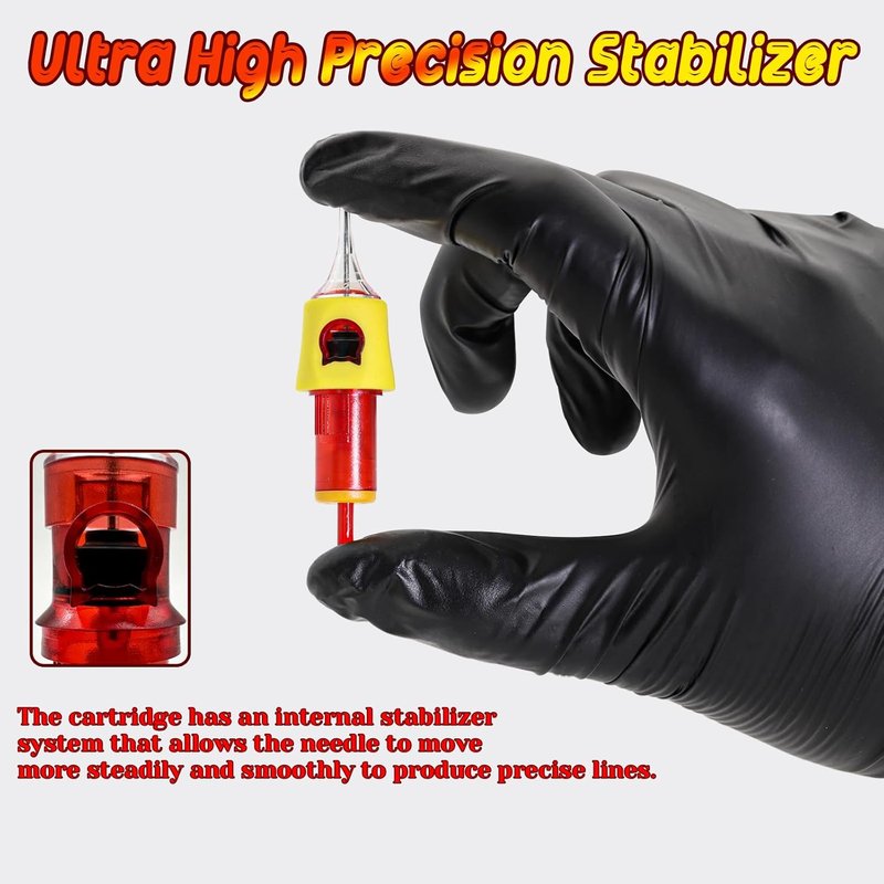Tattoo Cartridge Needles - 20PCS Expert Grade #12 Round Shader | Disposable with Silicone Finger Ledge for Comfort