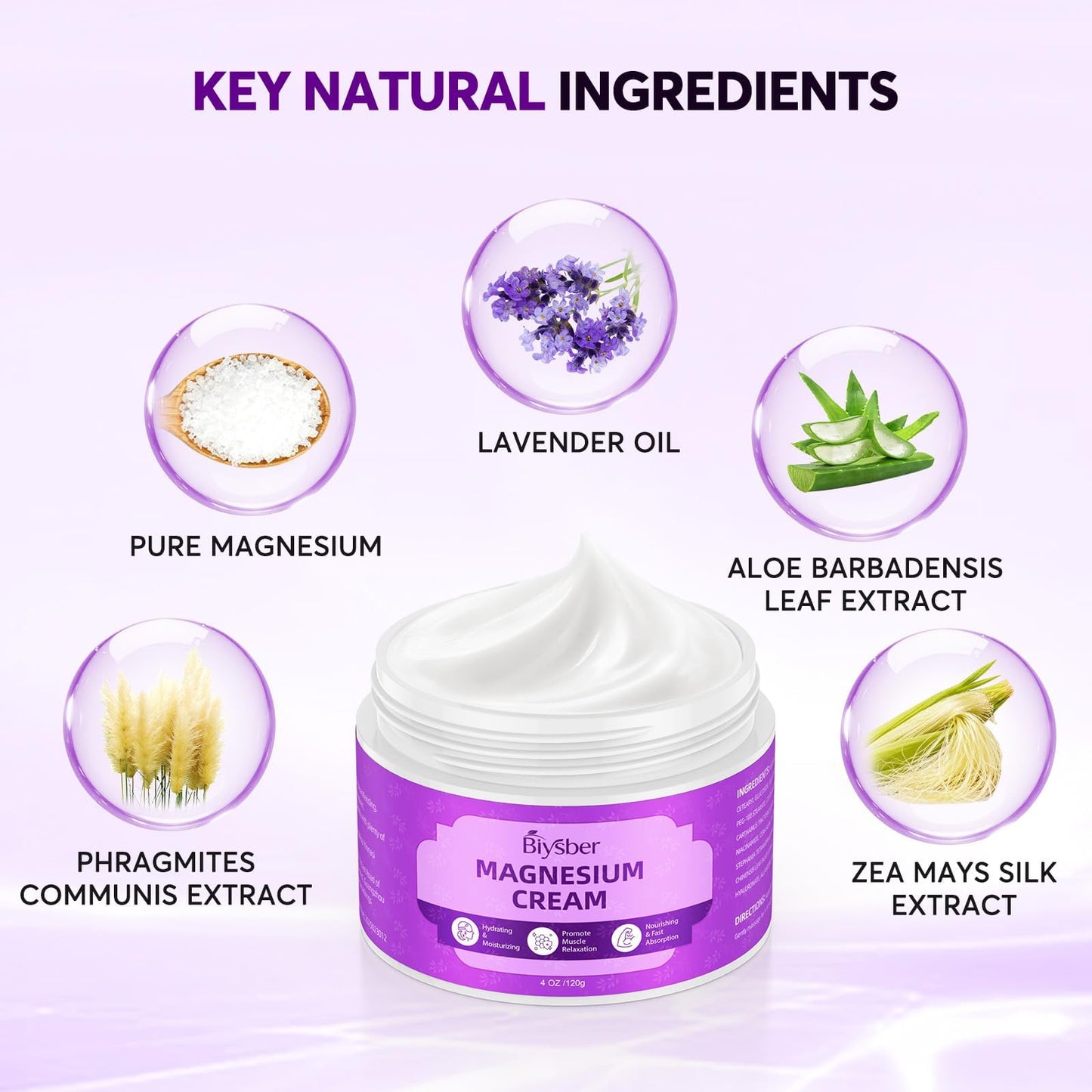 BIYSBER Natural Magnesium Body Butter for Leg Cramps/Feet/Arms/Muscle Relaxation - Calm Moisturizing Day and Nightime Cream 4 oz