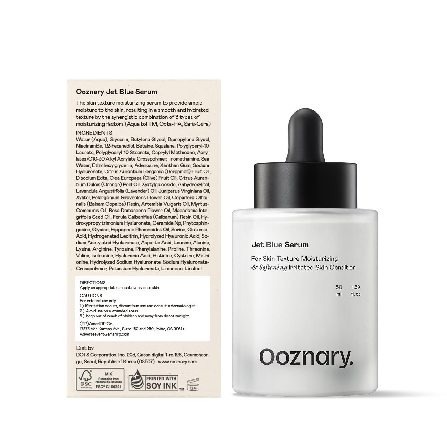 Ooznary Jet Blue Serum with 8 Types of Hyaluronic Acid plus Squalane and Ceramide, Extra Hydrating for Skin 1.6 fl oz. | 50 ml