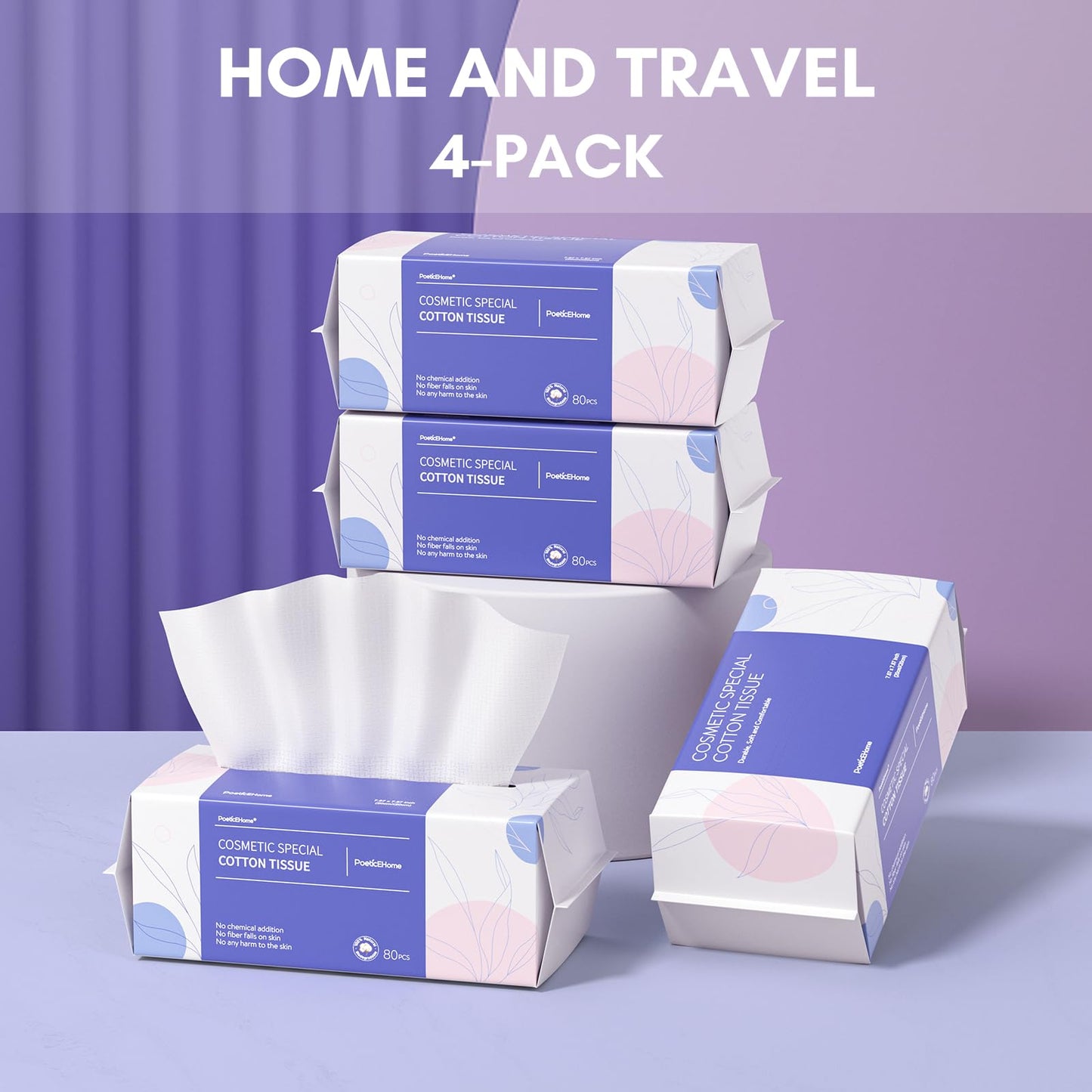 PoeticEHome Extra Thick Face Towels Disposable | Cotton Soft Dry Wipes Biodegradable for Facial Cleansing & Makeup Remover (4 Pack)
