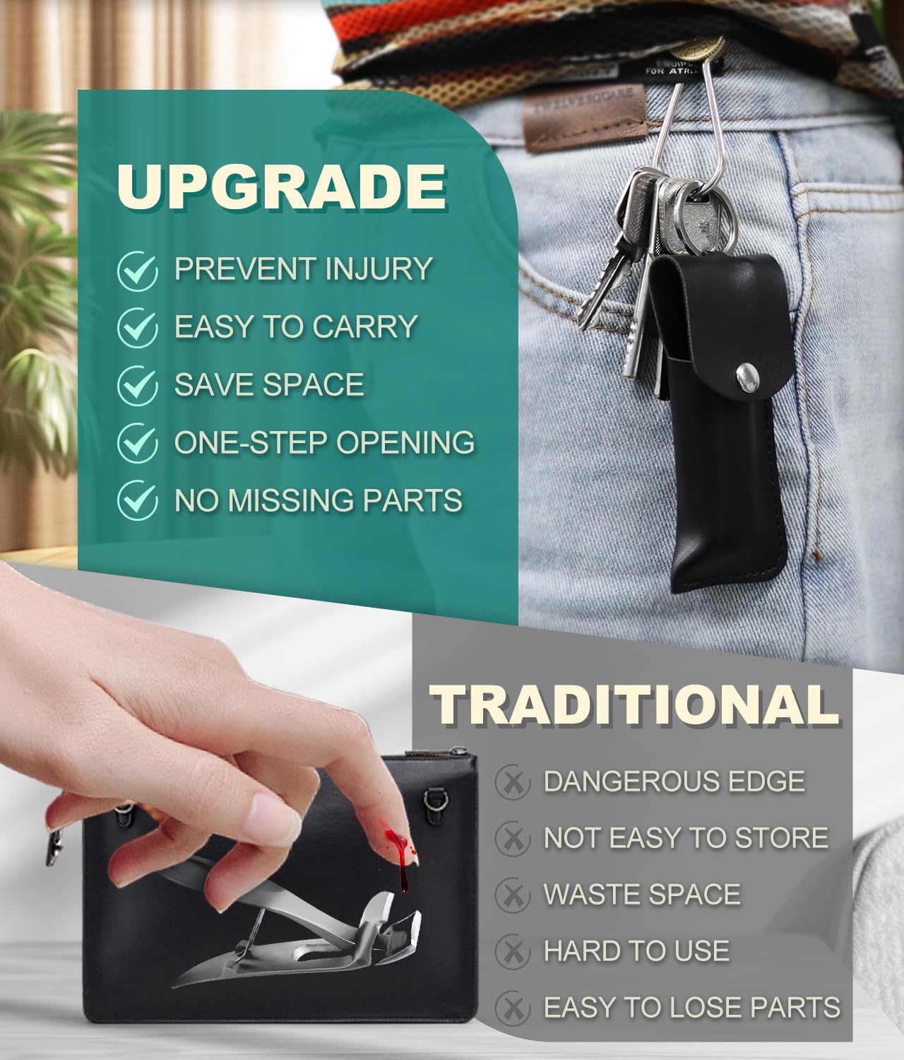ILLFER Curved Toenail Clipper with Safety Lock – Heavy Duty Thick Nail Cutter for Ingrown & Hard Nails, Ergonomic Arched Design No Need to Bend, Wide Jaw Opening, Includes PU Leather Pouch for Travel