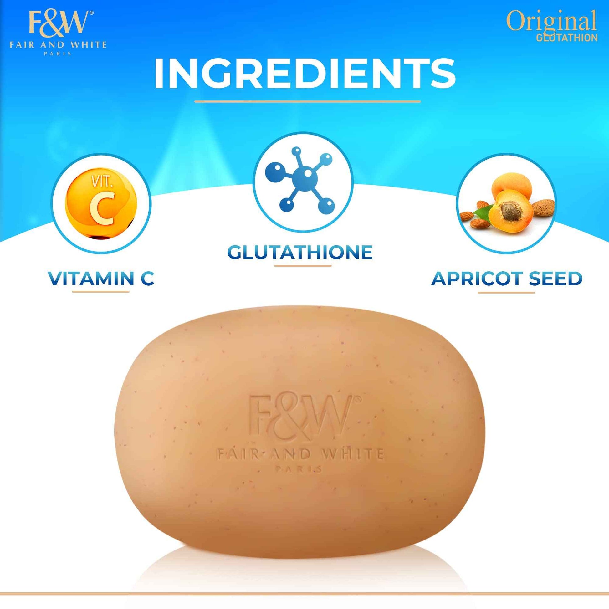 FAIR & WHITE Glutathione Exfoliating Soap 7 oz / 200g - Highly Effective to Brighten Skin Complexion and to Reduce Acne Spots, Wrinkles, with Vitamin C