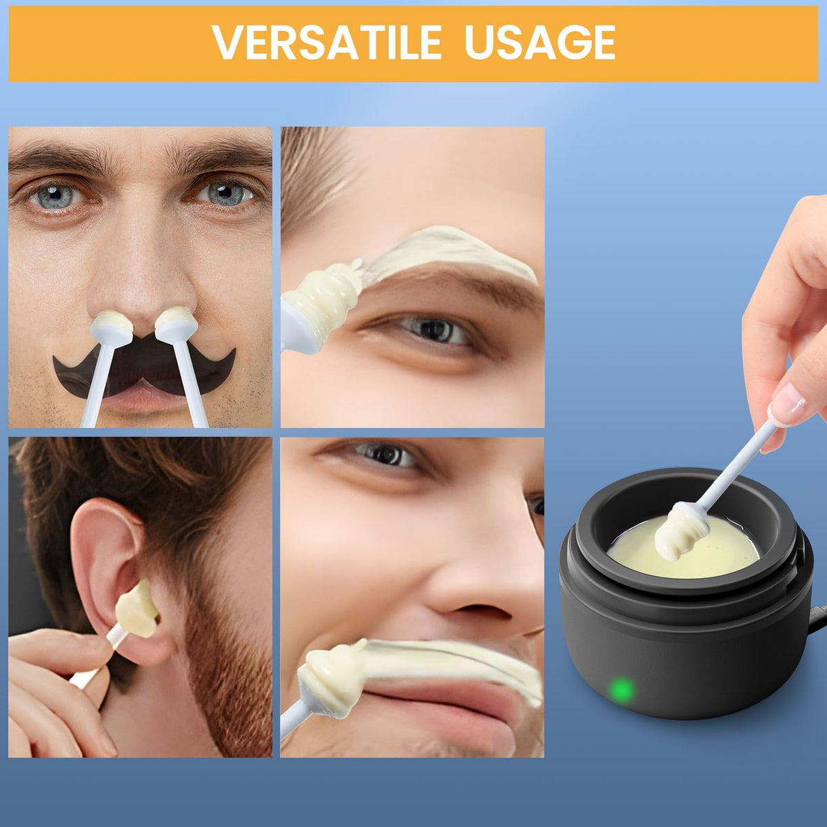 SUERBEATY Nose Wax Kit Men, Nose Hair Wax Kit with 100 g Nose Wax, Use 20 Times, Nose and Ear Hair Removal Kit For Men, USB Fast Heat, Constant Temperature, Multi-Accessories, Travel Use, Light Black