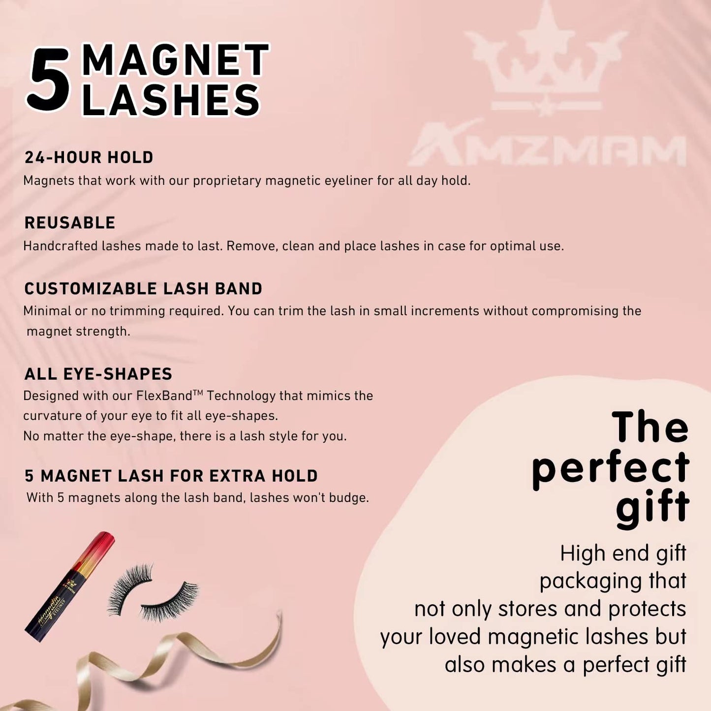 Amzmam Magnetic Eyelashes Natural Look,Magnetic Eyelashes and Eyeliner Kit,Natural Magnetic Lashes,Waterproof, Long Lasting, Easy Apply. (Black-8)