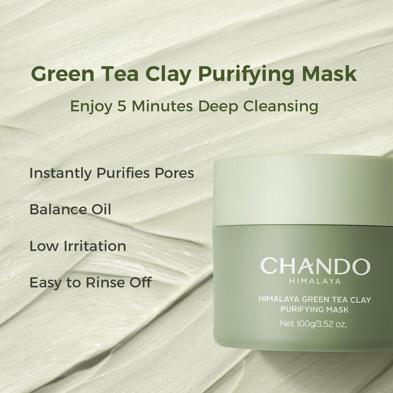 CHANDO HIMALAYA Purifying Green Tea Mask - Deep Pore Cleansing Facial Clay with Green Tea & Portulaca Extract | 3.52 fl. oz