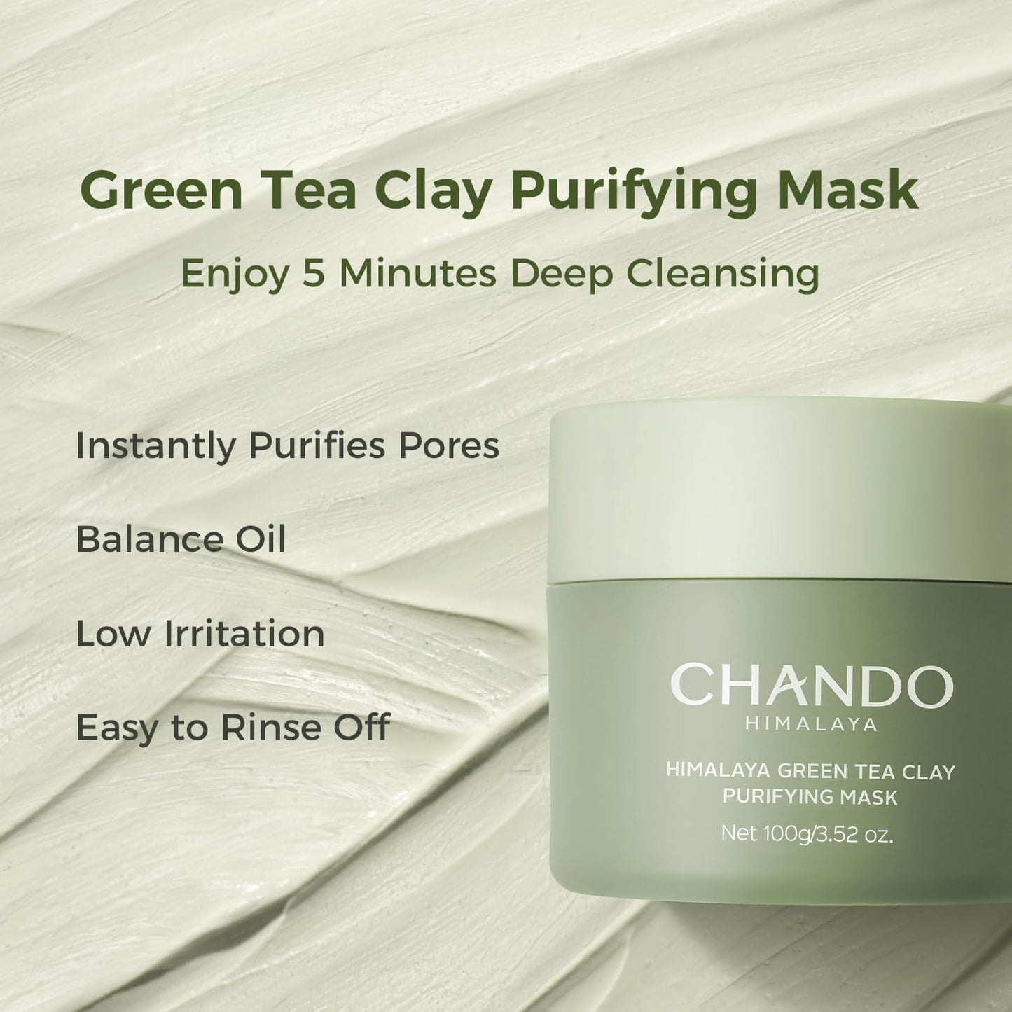 CHANDO HIMALAYA Purifying Green Tea Mask(2Pack), Natural Facial Clay Mask Deep Pore Cleansing with Green Tea Extract and Portulaca Extract, for Clogged Pores, Detoxifies & Balance Oil, 7 fl.oz