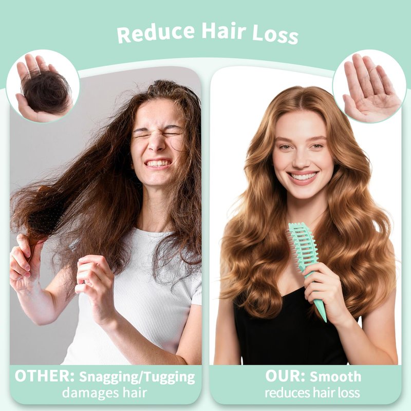 Curly Hair Brush for Women & Men, 4-in-1 Curl Defining & Detangling Brush – Anti-Frizz Anti-Static Styling Brushes with Crescent Shape & Ultra-Smooth Bristles, Wet Dry Hairbrush (Green)