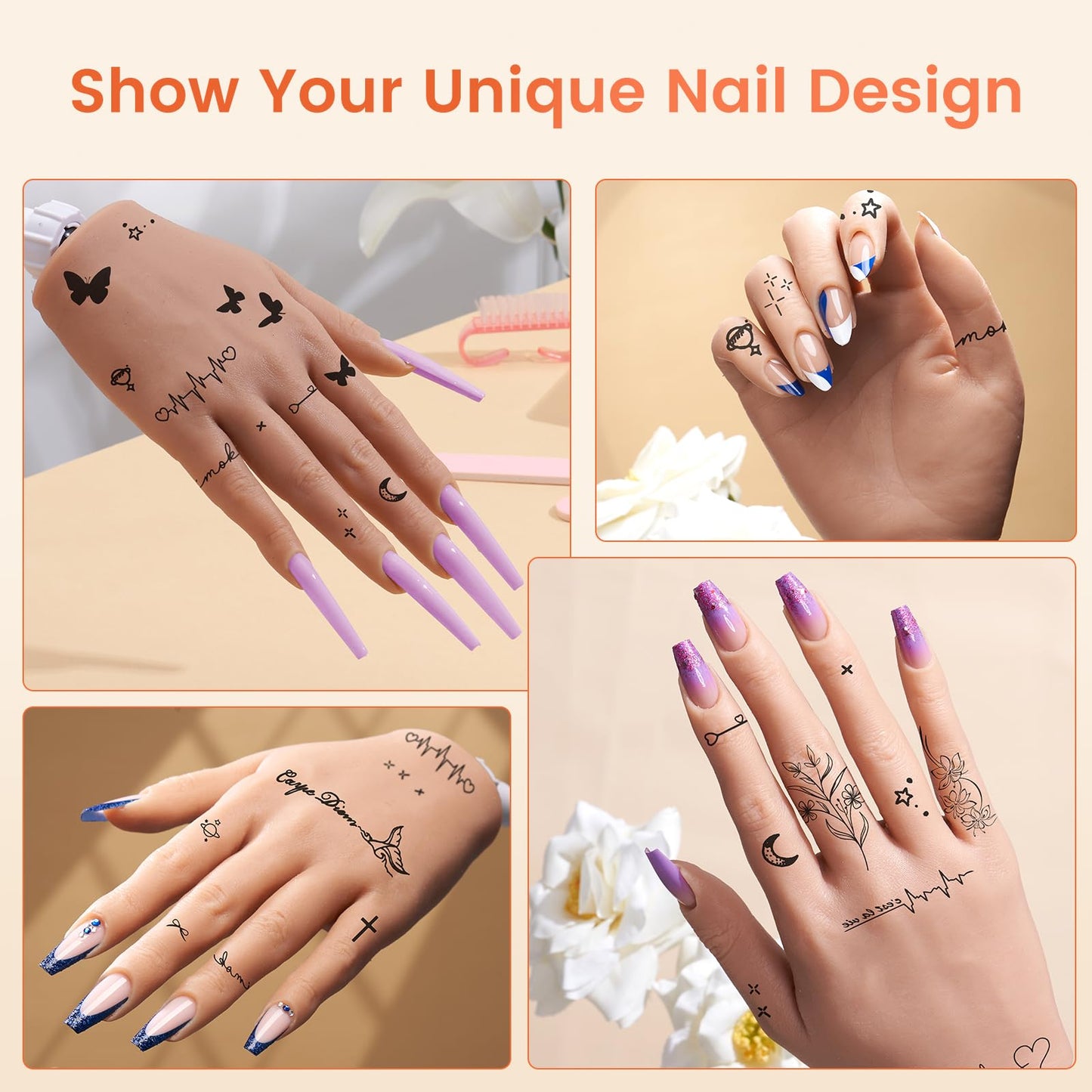 Silicone Practice Hand for Acrylic Nails- Flexible Right Hand for Beginners