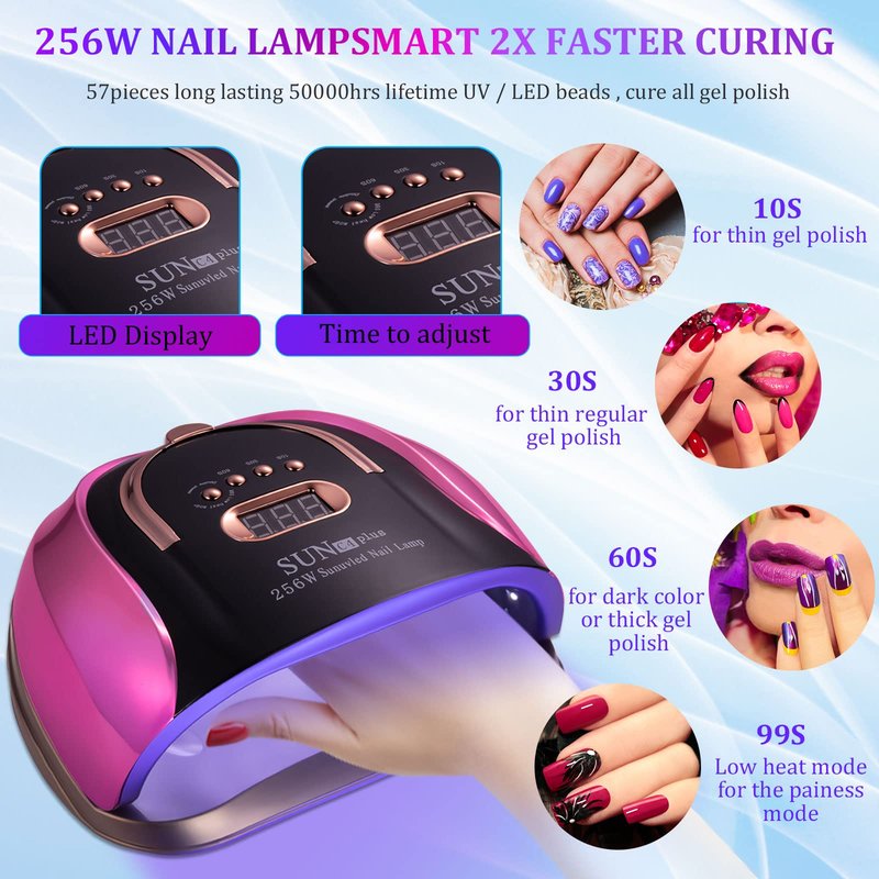 MUSERAY UV LED Nail Lamp, 256W Gel Light for Nail Polish UV Dryer,4Timers UV Nail Lamp Professional Nail Light, 57Pcs Lamp Beads and Automatic Sensor