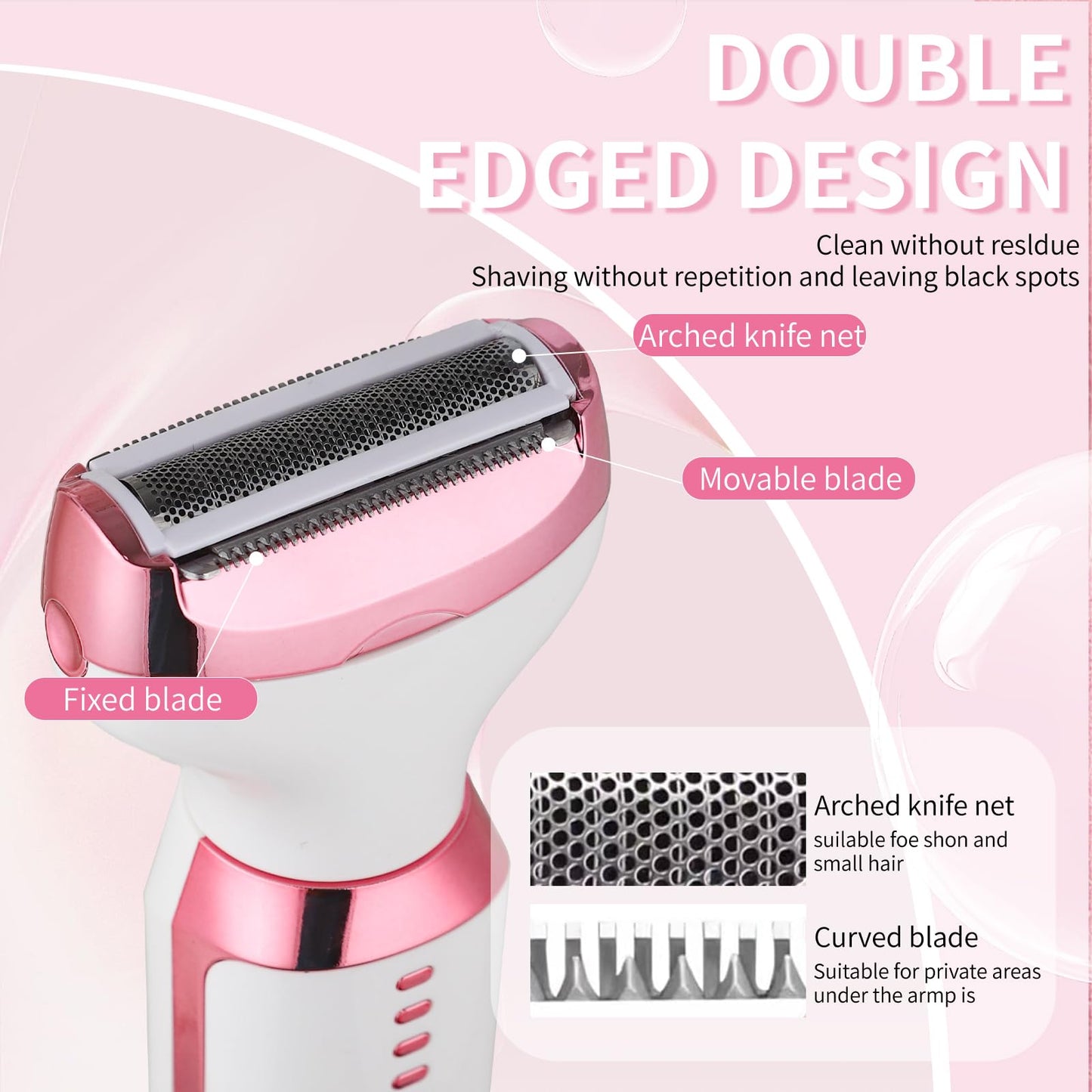 Beanify Electric Razor for Women Men with LED Display,4 in 1 Ladies Wet & Dry Body Razors and Facial Hair Remover, Rechargeable Hair Removal Kit for Nose Face Body Leg Bikini Arm Hair (Beige)
