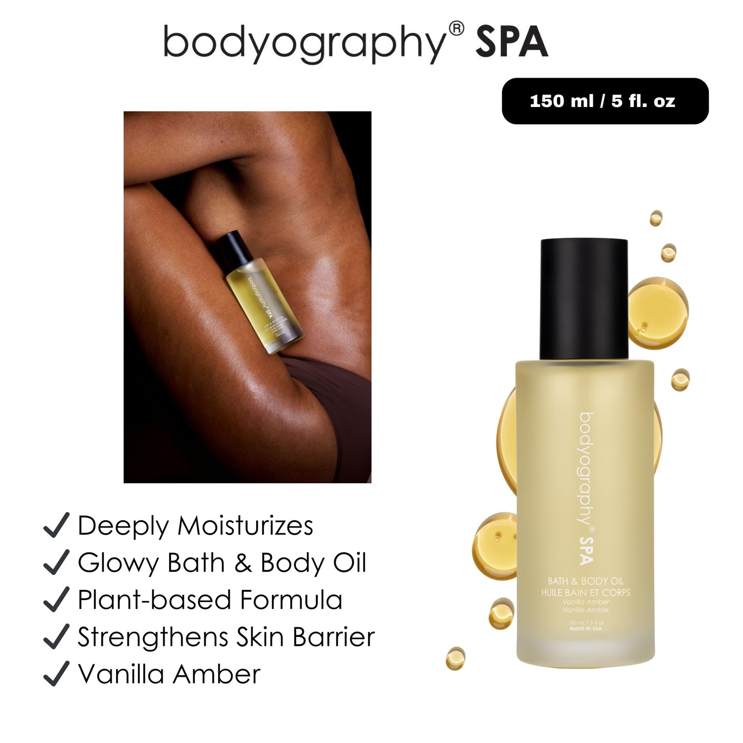 Spa Bath and Body Oil - Vanilla Amber by Bodyography for Women - 5 oz Body Oil