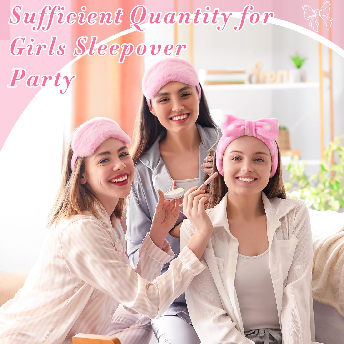 Maiteenly 24 Pieces Spa Sleepover Party Favors Supplies Include Spa Headband Sleep Eye Mask Bulk for Women Adult Slumber Wedding Birthday Bachelorette Party Supplies (Pink and Dot)