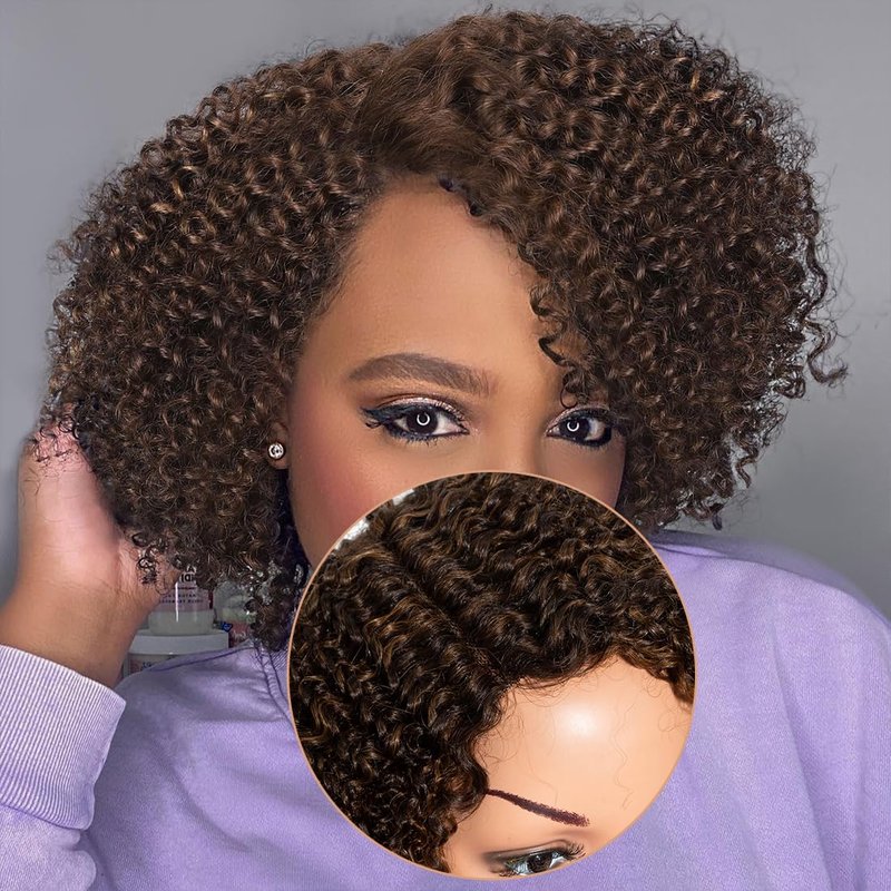 HD Lace Front Wig - 5-Inch Side Part Kinky Curly Human Hair | 180% Density, Brazilian Virgin Hair, 10-Inch Length