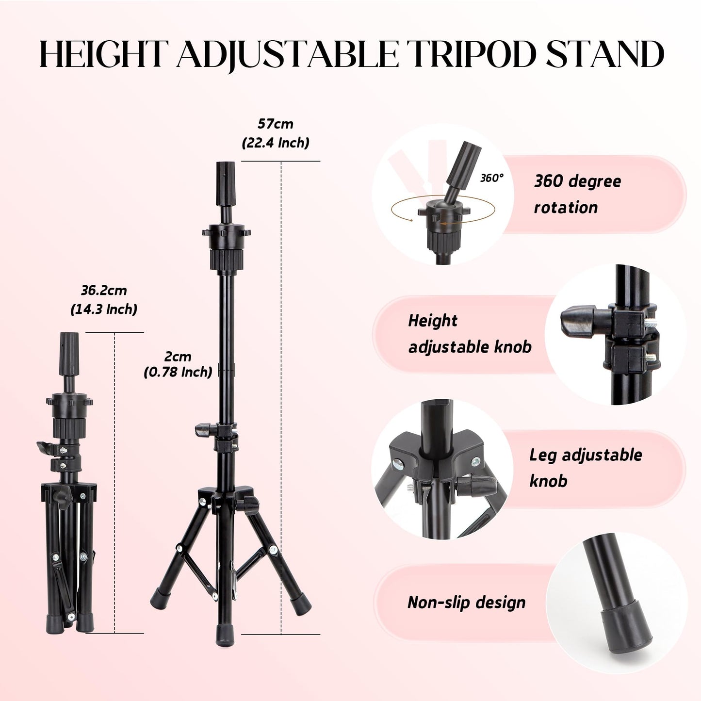 Mannequin Head Human Hair with Ttipod Stand, 100% Real Human Hair for Braiding, Cosmetology Hair Mannequin Head for Hair Styling with Adjustable Stand Tripod