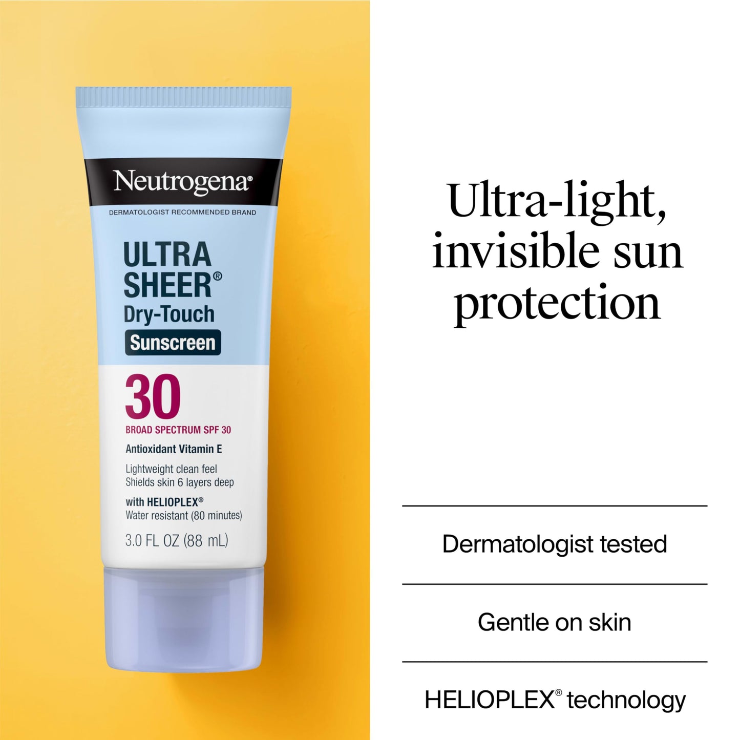 Neutrogena Ultra Sheer Dry-Touch Sunscreen SPF 30 for Face & Body, Lightweight Non Greasy, Broad Spectrum UVA/UVB, No White Cast, Water Resistant (80 Min) Travel Sunscreen Lotion, 3 fl oz, Pack of 3