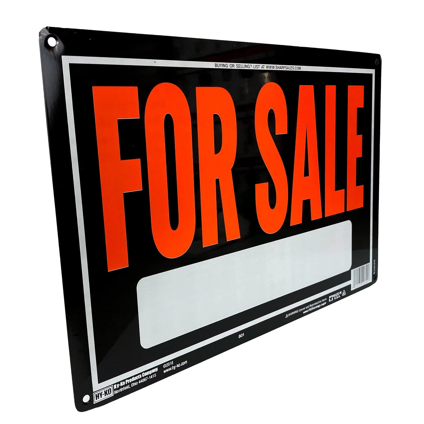 Hy-Ko Products 801 For Sale Aluminum Sign 9.25" x 14" Orange/Black, 1 Piece