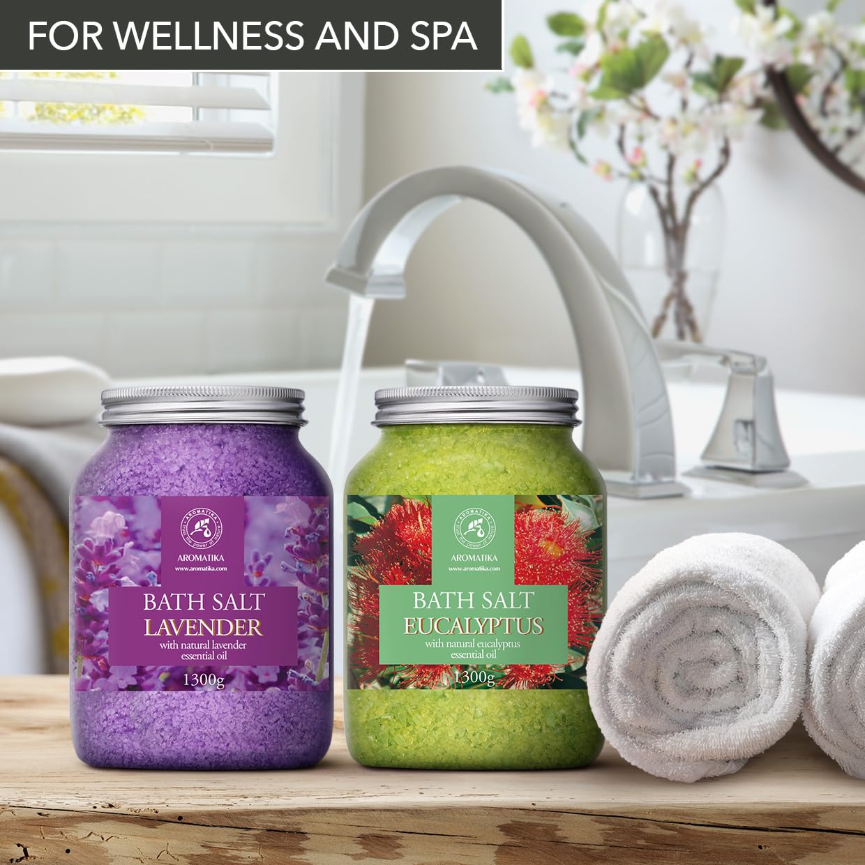 Bath Sea Salt Set 2х46Oz - Lavender & Eucalyptus - Natural Lavender Essential Oil - Eucalyptus Essential Oil - Aromatherapy - Relaxing - Calming - Body Care - Beauty - Bathing - Spa